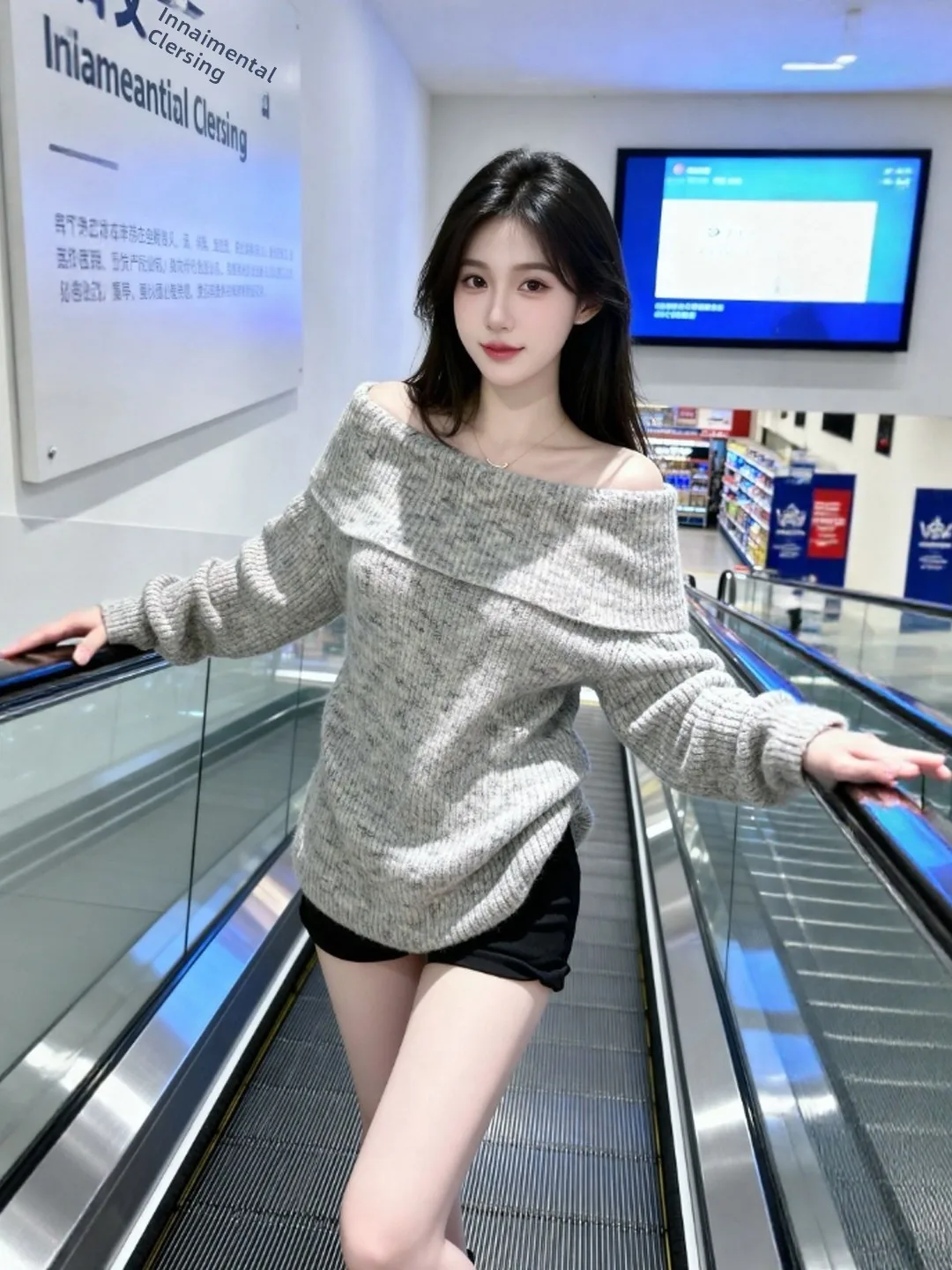 

Korean Sle Loose One-oulder Long Sve Sweater Beautiful Unique Spring Faion Women's Casual Comfortable Soft Knitwear