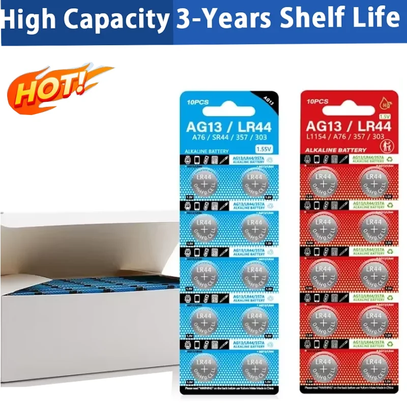 10-100PCS AG13 Button Battery LR44 A76 357 357A LR1154 SR1154 SR44 Alkaline Coin Cell for Watch Calculator Car Key Remote Clock