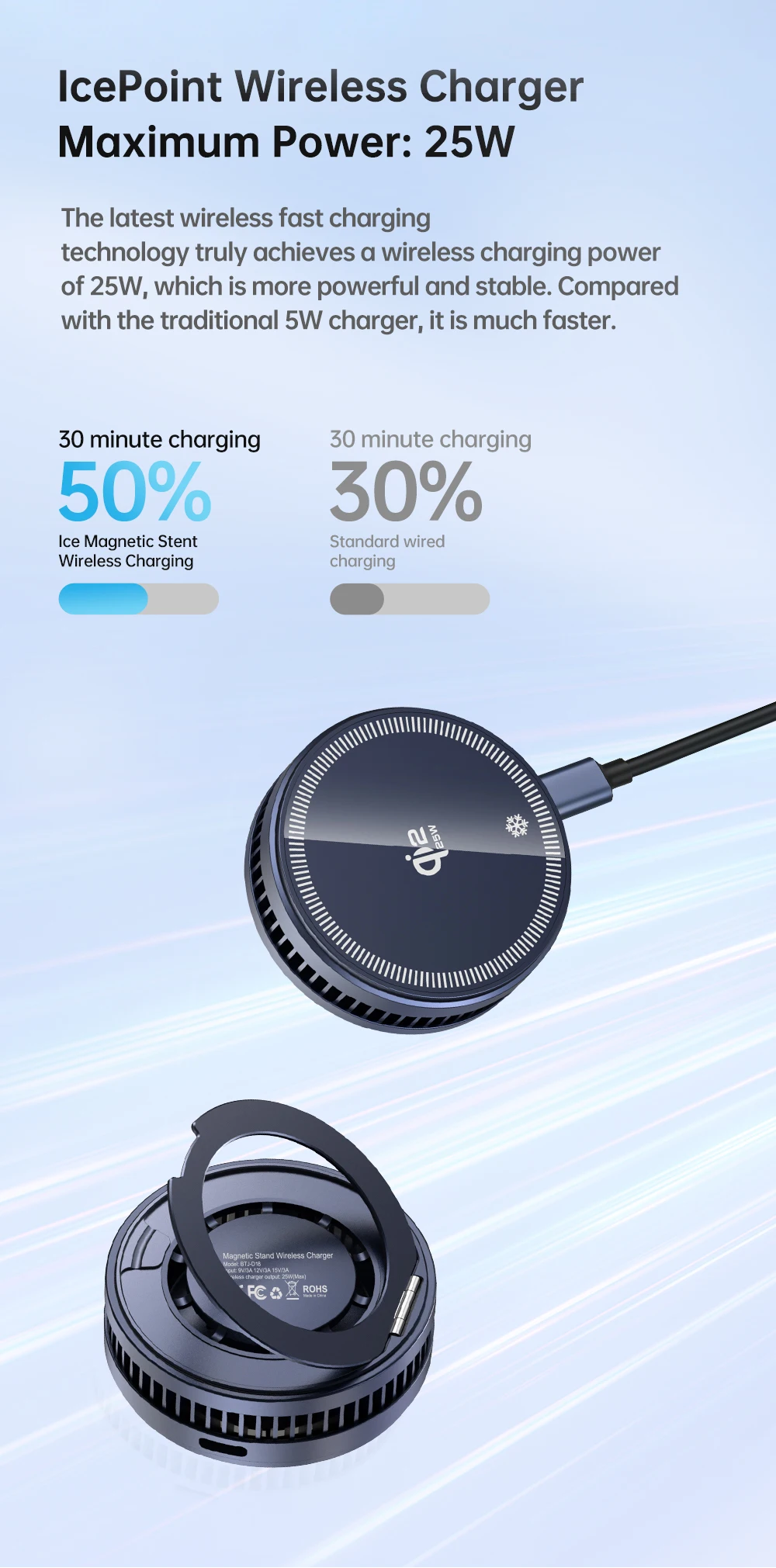 QI2 Magnetic Stand Refrigeration Wireless Charger 25W Fast Charging Ice Cooling MacSafe Car Phone Holder Bracket For Phone