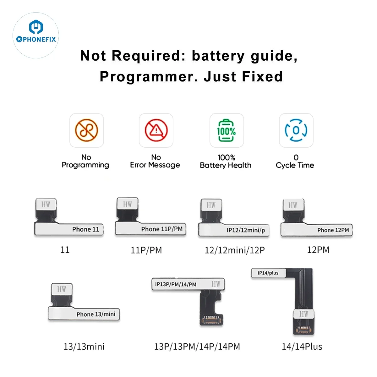 PHONEFIX-Tag bateria pré-programada em cabos Flex para iPhone 11-14PM, bateria saúde calibração de dados, ciclo de carga