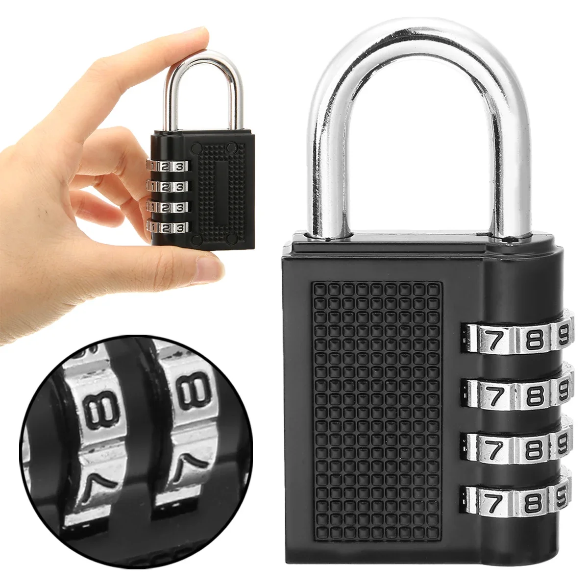 Black 4 Dial Digit Security Padlock Weatherproof Combination Lock for Luggage and Outdoor Use