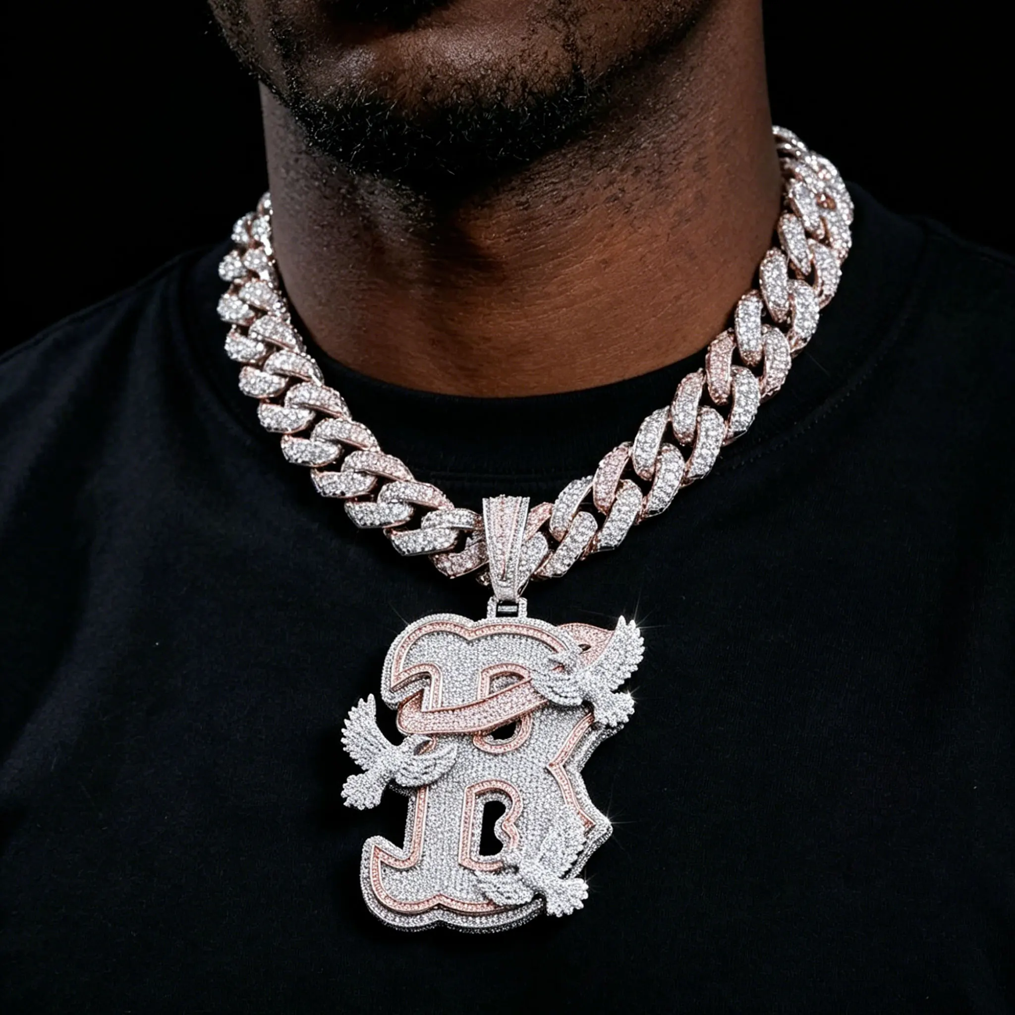LYEE CYEE's New Hip-Hop Style and Peace Dove Two Color Name Letter Pendant Necklace with Unique Design, Creating a Personalized Style Suitable for Rap Artists. Can Be Paired with Cuban Chain Valentine's Day/Commemorative Gifts, Birthday Gifts