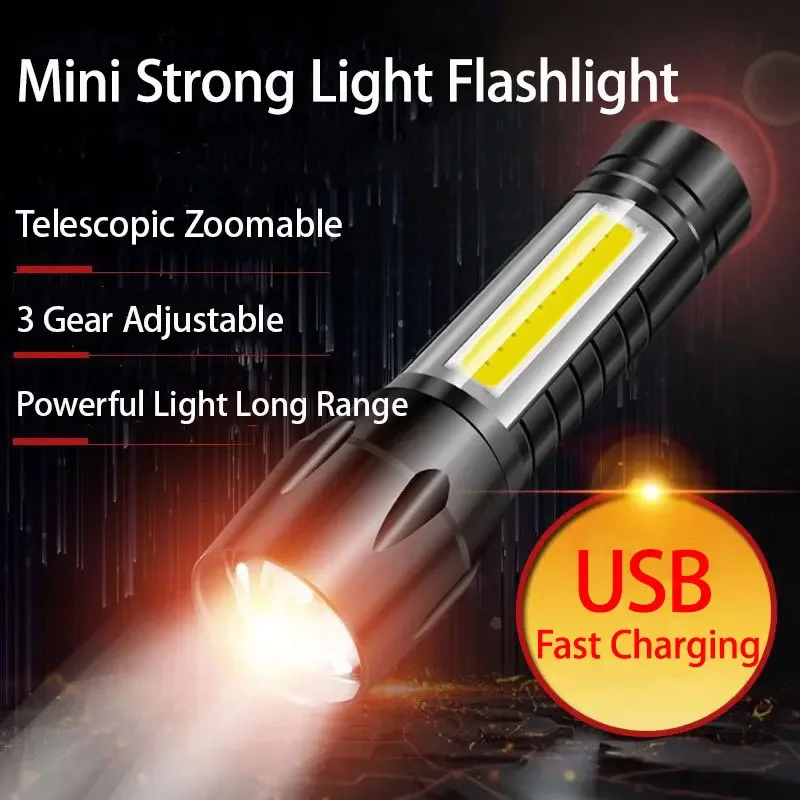 ESMARTER Outdoor Flashlight Built-in Lithium Battery Strong Lighting Tool Small Mobile Lighting Tools Suitable for Night Fishing