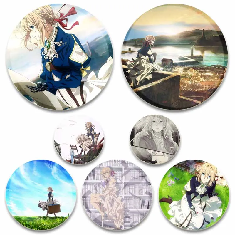 Fashion Jewelry Accessories Anime Violet Evergarden Brooch Alloy Round Badge for Backpack Hat Cartoon Cosplay Lapel Pins Gifts