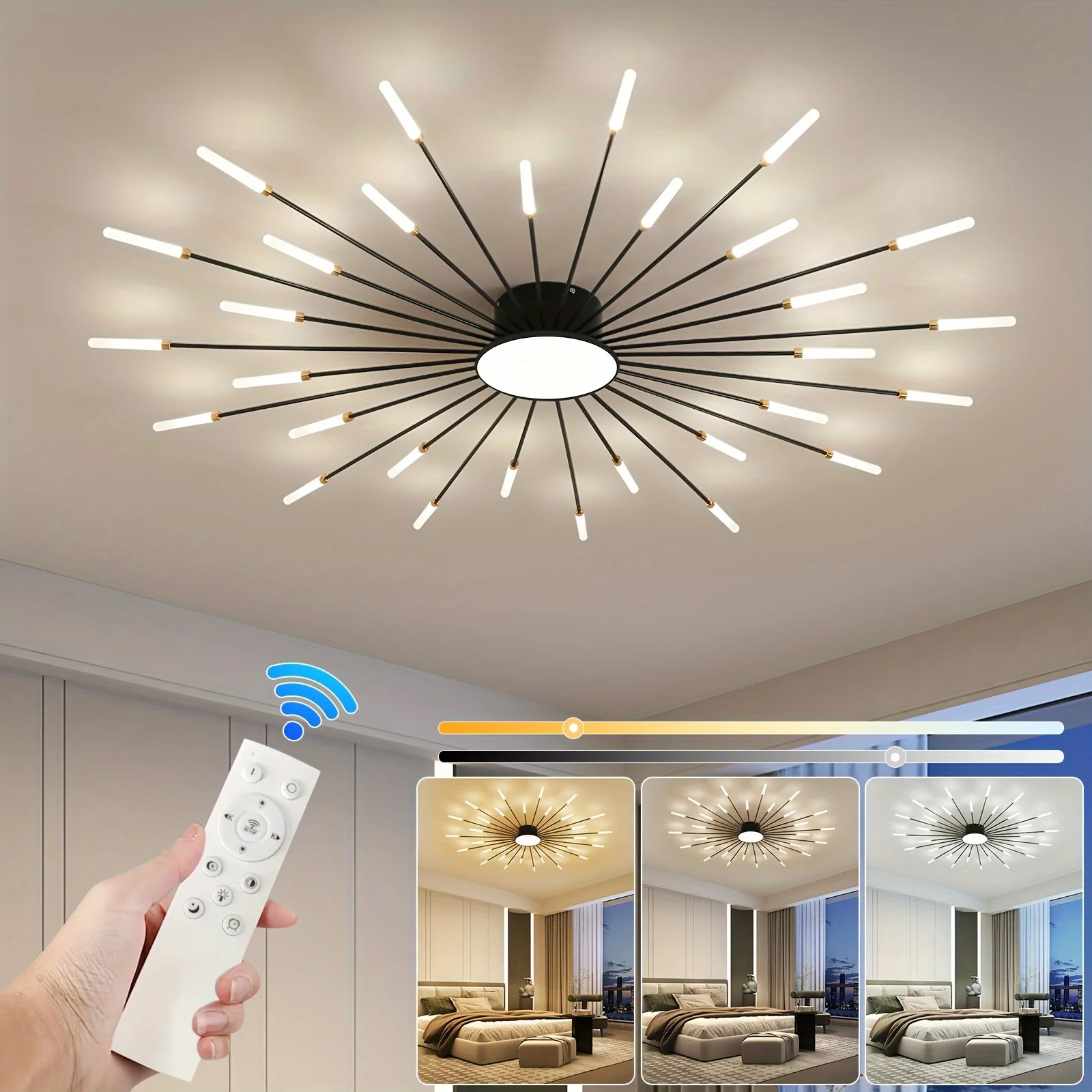 

3-color Stepless Dimming Chandelie LED Modern Firework-shaped Ceiling Lamp for Living Room, Dining Room Bedroom (30Heads+1 )