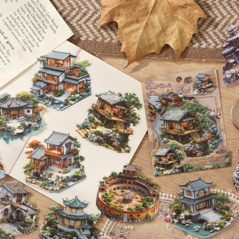 10-Sheet Retro Castle Architecture Sticker Collection, Timeless Fortress Style, Perfect for Planner Decor & DIY Collage