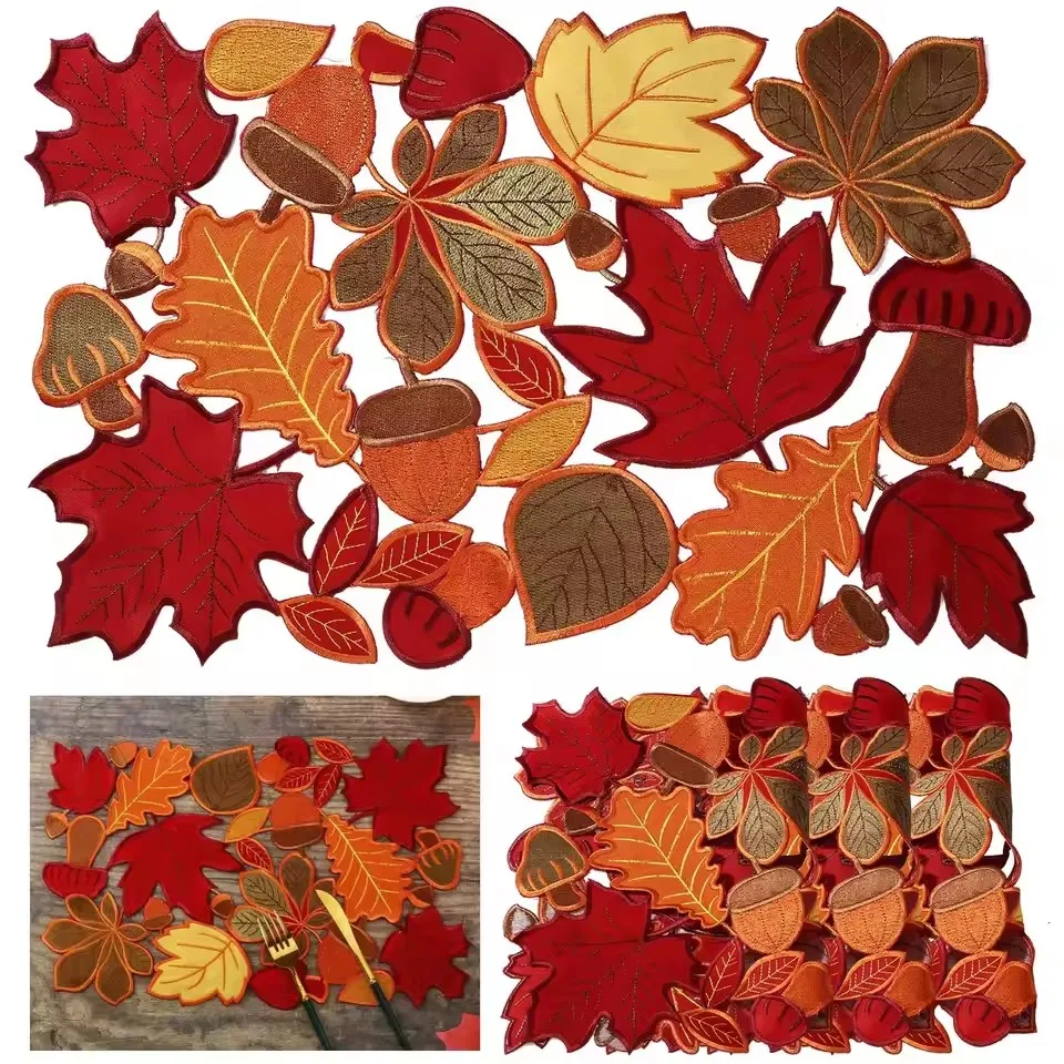 Fall Placemats Thanksgiving Place Mats Fall Autumn Maple Leaf Embroidered Placemats 11 x 17 Inch Thanksgiving Table Place Mats