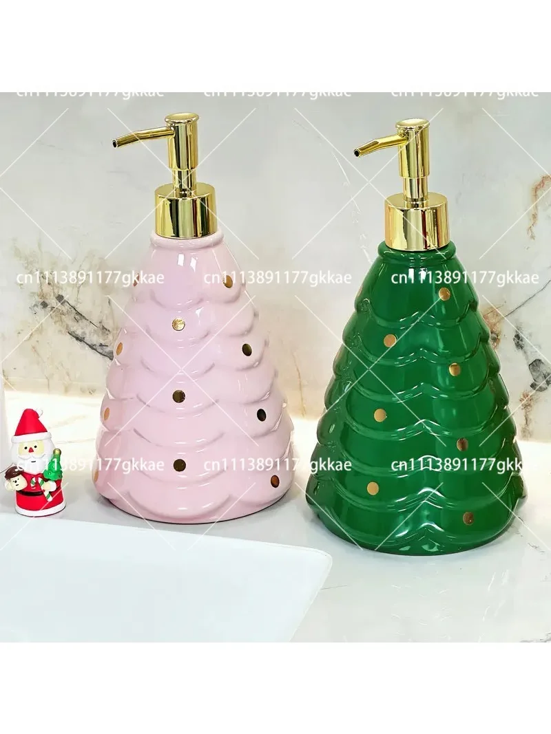 750ml Christmas Tree Soap Dispenser, Ceramic Lotion Pump Bottle for Kitchen & Bathroom, Household Shampoo & Cup Dispenser
