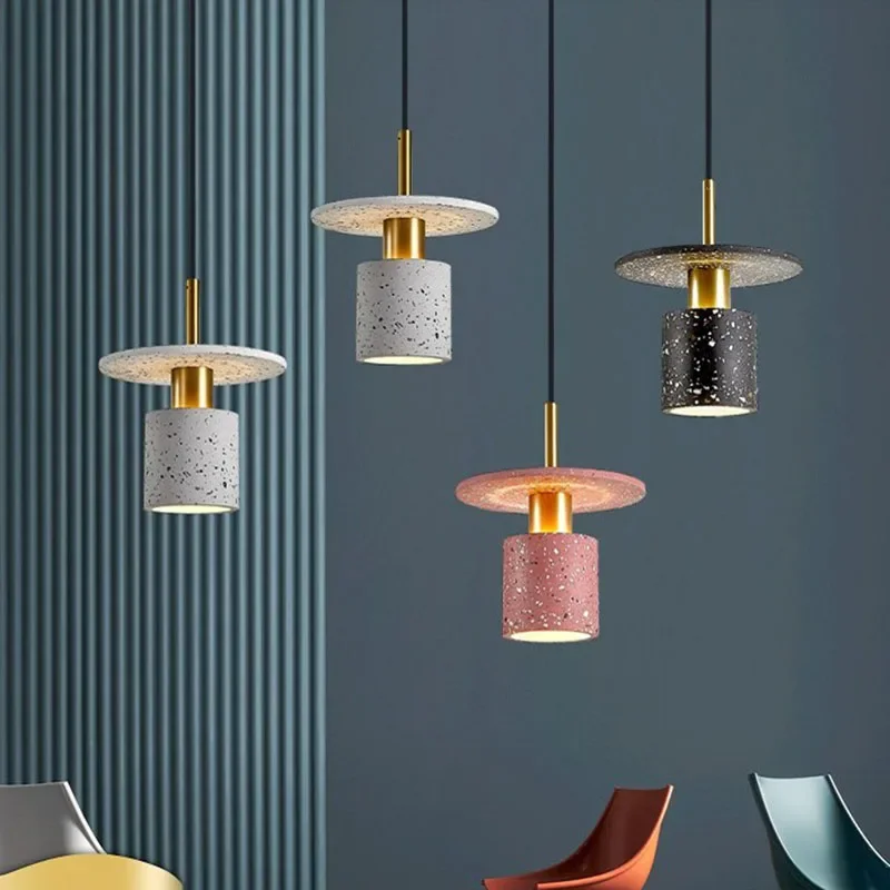 TechHPNordic Style Restaurant Bar Terrazzo Brass Small Chandelier Simple Modern Coffee Shop Bedroom Bedside Hanging Lamp