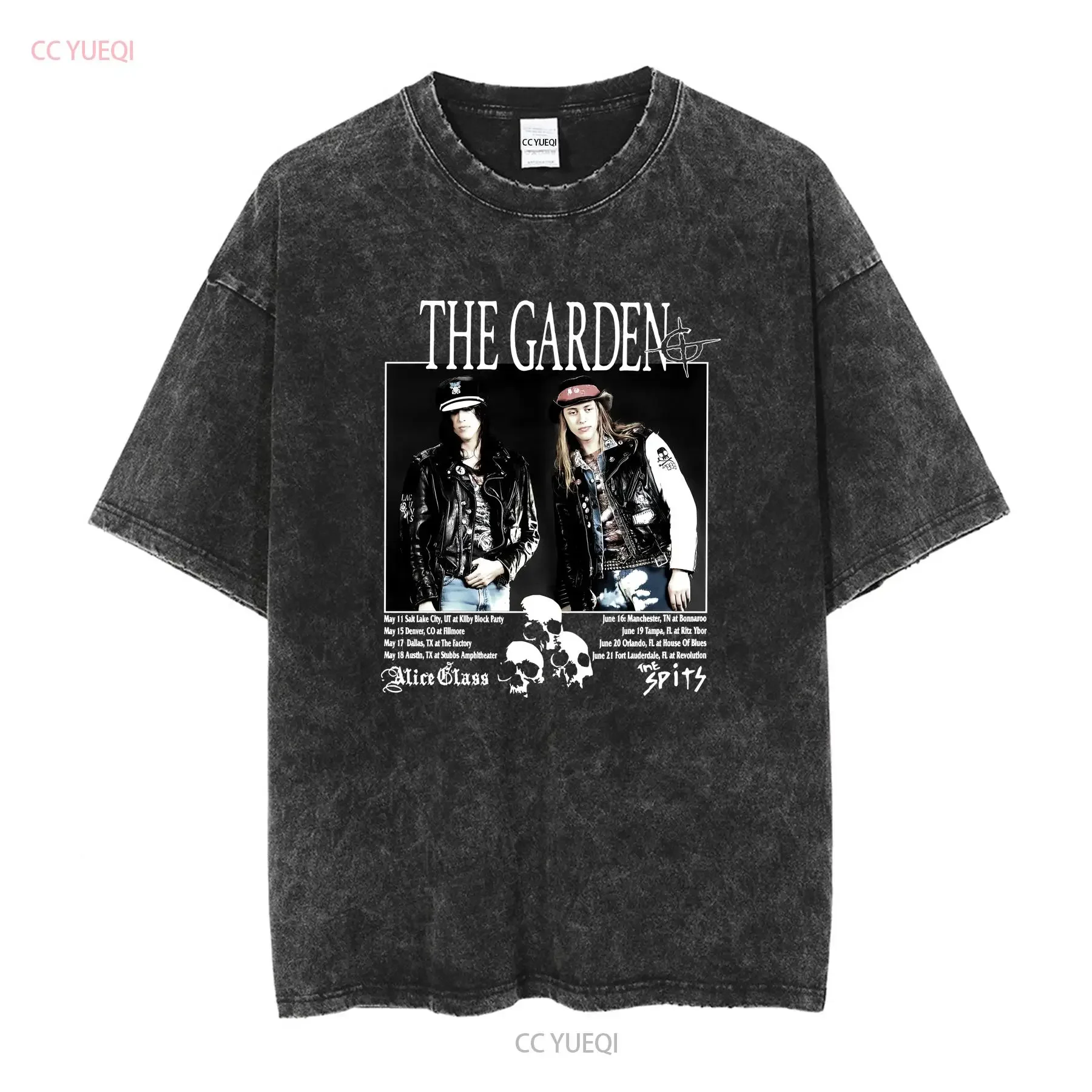 The garden Band tour Poster Jester tee skull black heavy vintage Washed Casual Breathable Versatile streetwear