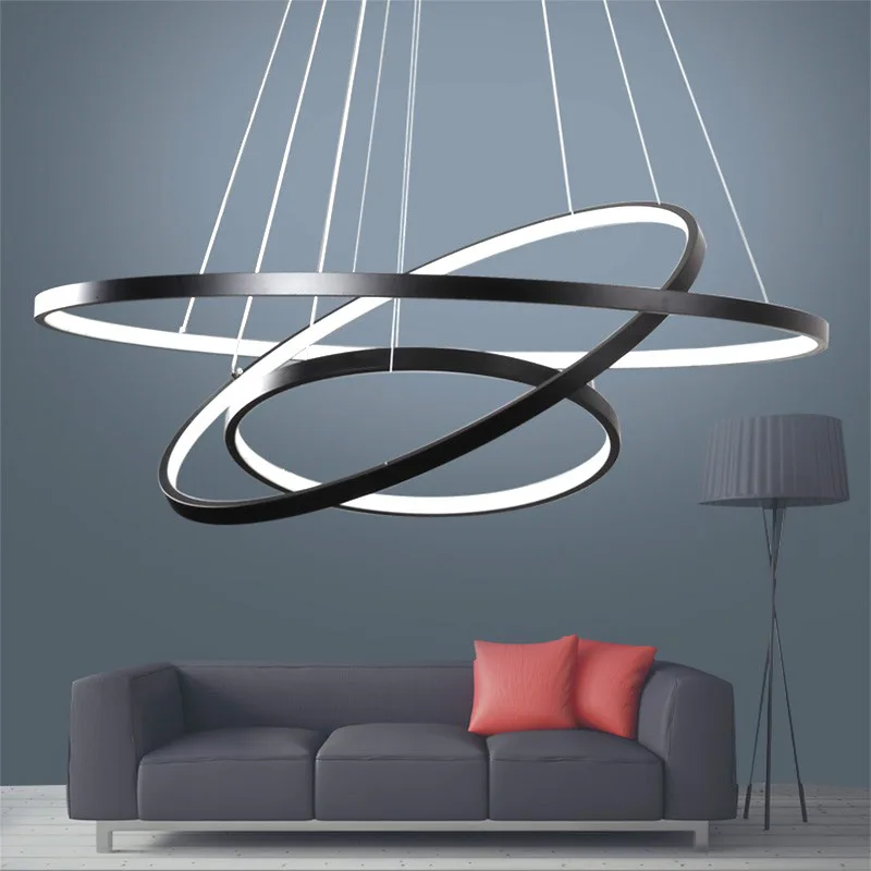

Circle Rings LED Pendant Lights Gold White Black Luster 40/60/80/100cm Chandeliers Hanging Lighting Fixtures Dining Room Lamp