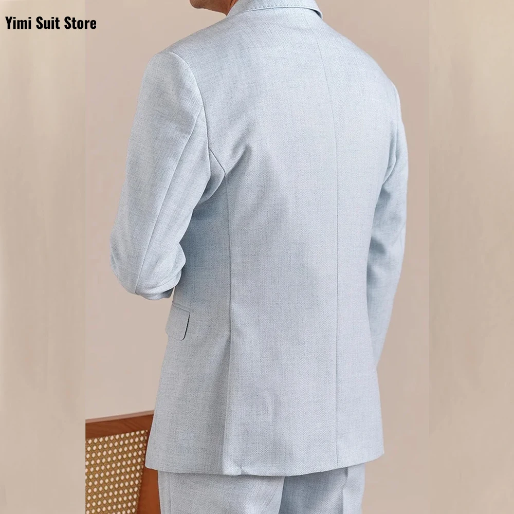 Ternos masculinos azuis escritório único breasted terno 2 peças verão casual terno para o noivo negócios casual ternos masculinos jaqueta + calça