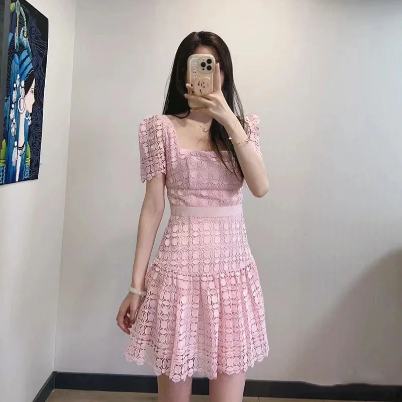 

Весна Лето Новая Sle Sweet Lace Bubble Sve Dr Юбка трапециевидной формы с высокой талией Полиэфирное волокно ort Sve Commuter Sle Bu...