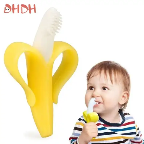Banana Shape Safe Toddle Teether Baby Silicone Training Toothbrush BPA Free Banana Teething Ring Silicone Chew Dental Care Toot