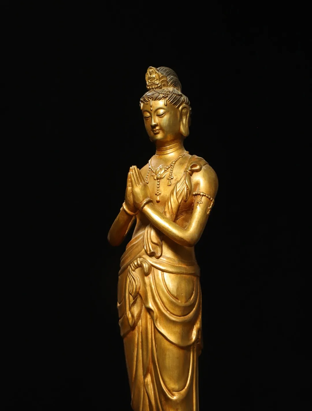 Old Bronze Gilded Cinnabar Northern Wei Buddha Green Tara Guanyin Bodhisattva Standing Buddha Worship Hall Town house