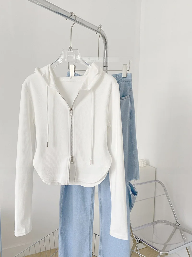 

Slim Fit Short Hooded Jacket Women's Design Sense Long Sleeve Top Brand Tailored Cotton Polyester Blend Spring Commute Style