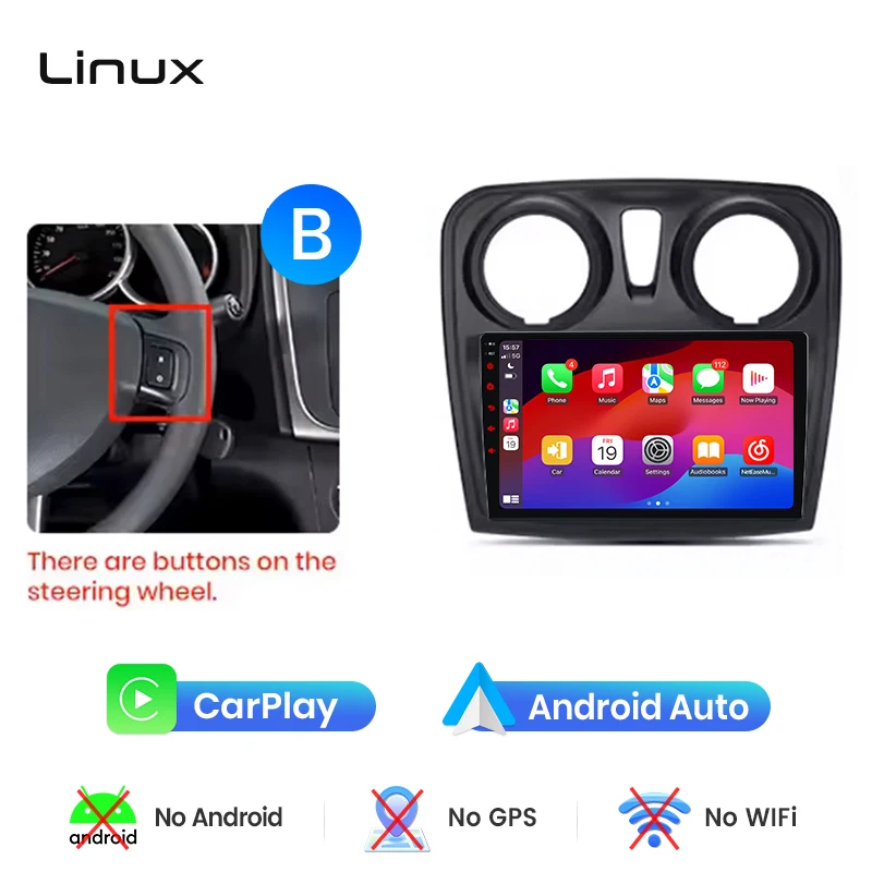 Junsun draadloze CarPlay Android Auto autoradio voor Dacia/Renault Logan 2 & Sandero 2 2012-2020 met ingebouwde koelventilator, Android GPS navigatie, multimediaspeler, WiFi, DSP, RDS, BT, SWC, IPS