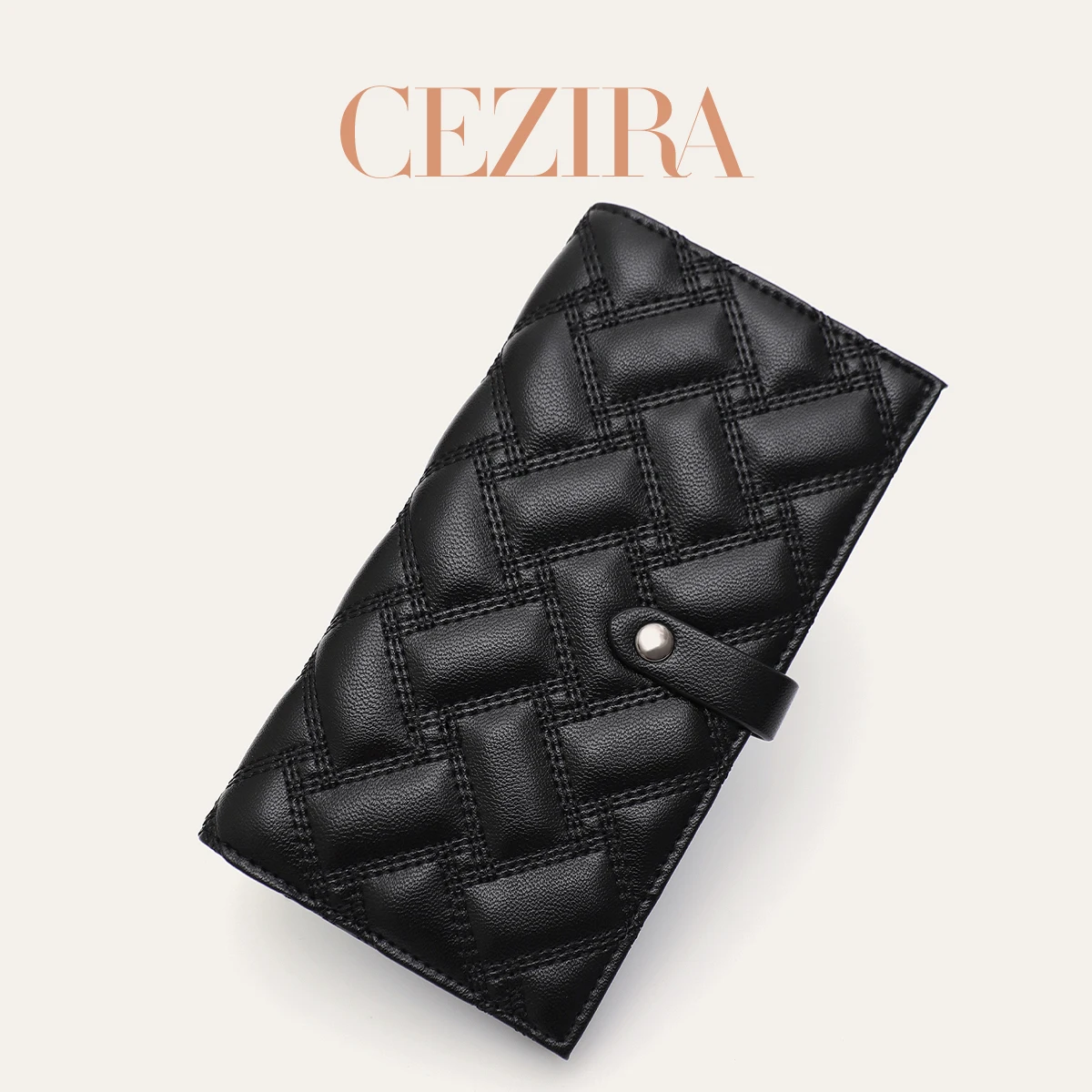 CR Women Fashion PU Leather Bifold Long Wallet Zipper Pocket Card Slot Cash Note Button Closure Elegant Moneybag Purse Portable