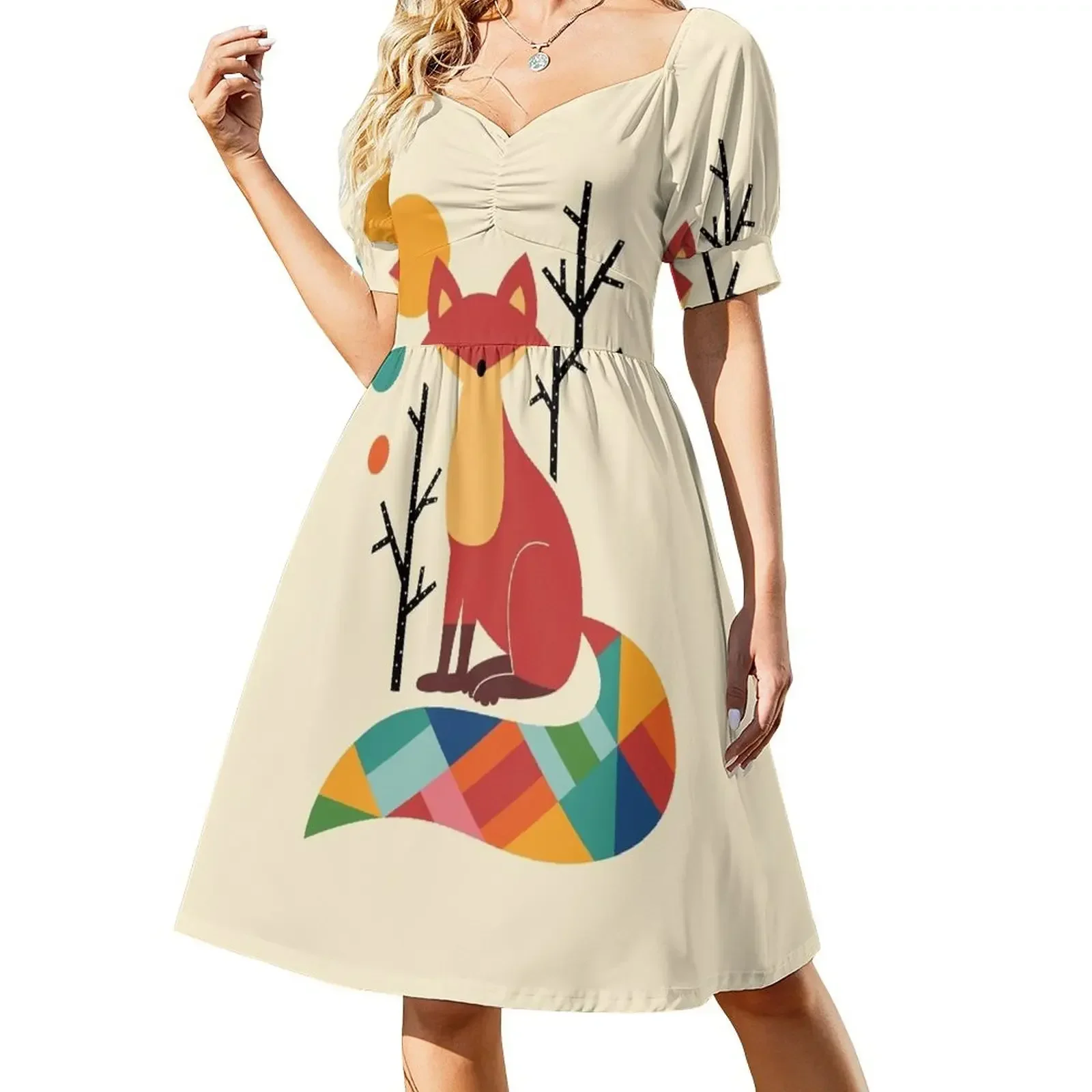 

Rainbow Fox Short-Sleeved Dress sensual sexy dress for women evening dress woman Female for woman