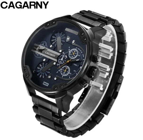 Classic Watch Men Luxury Blue Stainless Steel Mens Quartz Watches Man Dual Display Military Relogio Masculino Casual XFCS 6820