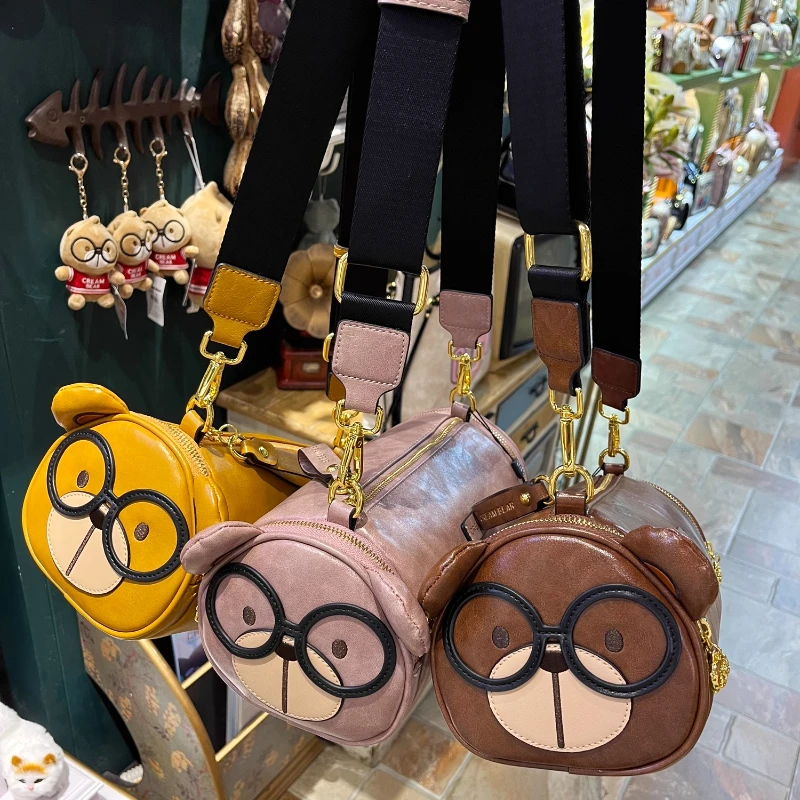 

CREAM BEAR Cylinder Bag Diagonal Straddle Bag Cartoon Cute Doll Fashion Sports Shoulder Messenger Bag Women's Bags