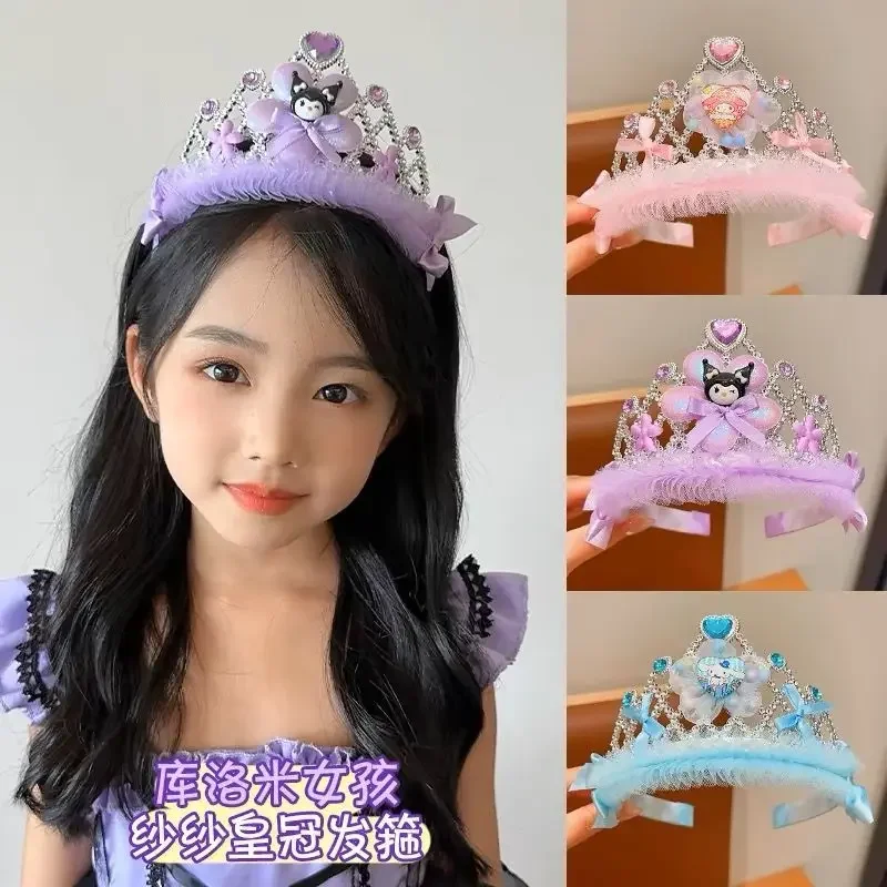 Sanrio Kuromi Cinnamoroll Anime Kawaii Ins Fashion Crown Headband Cute My Melody Children Princess Hairclip Gifts for Girls