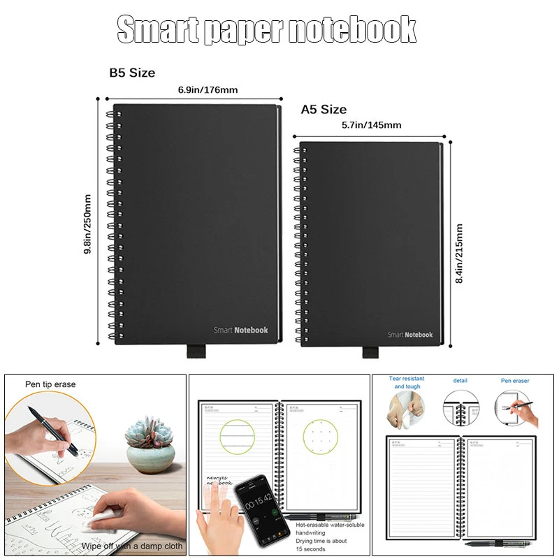 Elfinbook Smart Reusable Erasable Spiral A5 B5 Notebook Paper Notepad Journal Drawing Painting Pocketbook Like Rocketbook