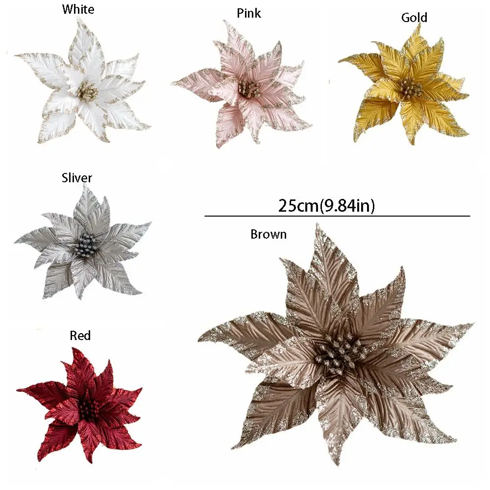 زهور عيد الميلاد الاصطناعية المصنوعة يدويًا متعددة الألوان لامعة مقلدة زهرة عيد الميلاد DIY شجرة عيد الميلاد اكسسوارات لوازم الحفلات #6