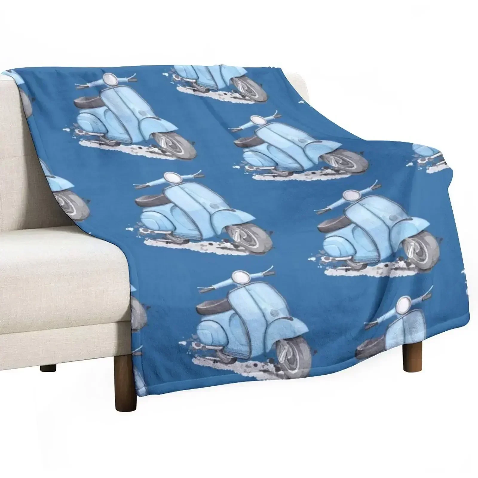 Blue Classic Vintage European style scooter Throw Blanket Softest Soft Plaid wednesday Flannel Quilt Hairys Blankets