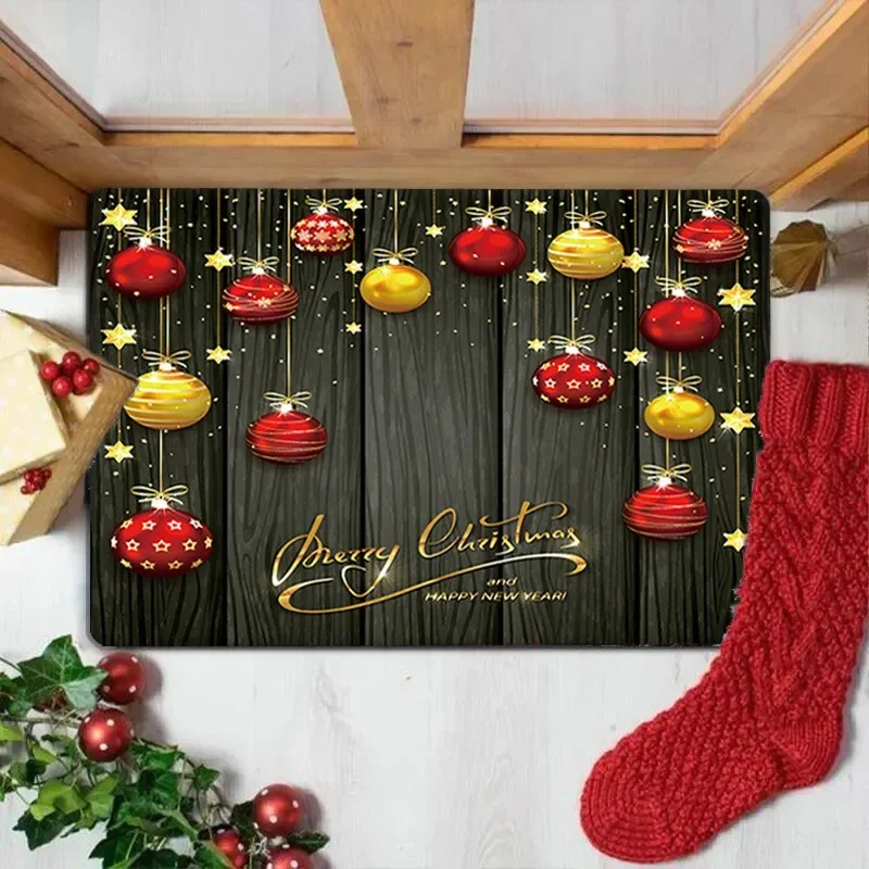 40x60cm Christmas Carpet Home Floor Mat Room Non-Slip Flannel Rug Santa Claus Xmas Snowman Toilet Living Room Sofa Kitchen Decor