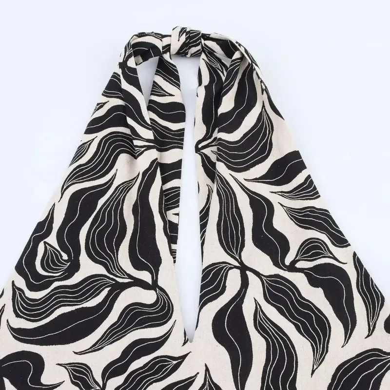 

Women's Sexy Strapless Linen Dress Backless Mid-Length Retro Print Summer Commuting Clothing 2025