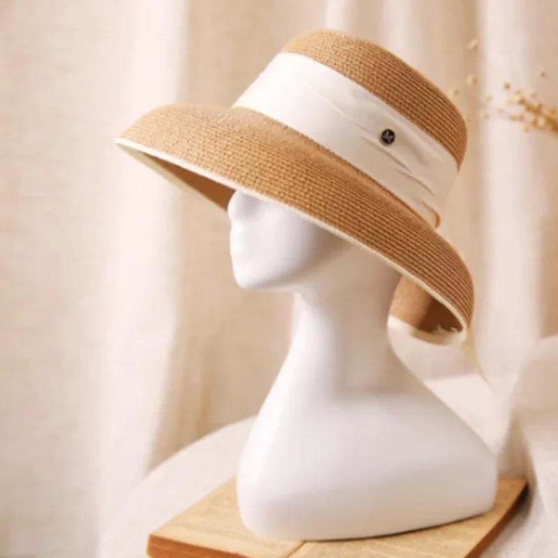 2024 Hepburn Sun Hat Women Summer Sunscreen Straw Hat Female Retro Bow French Elegant Hat Big Eaves Sunshade Beach Hat