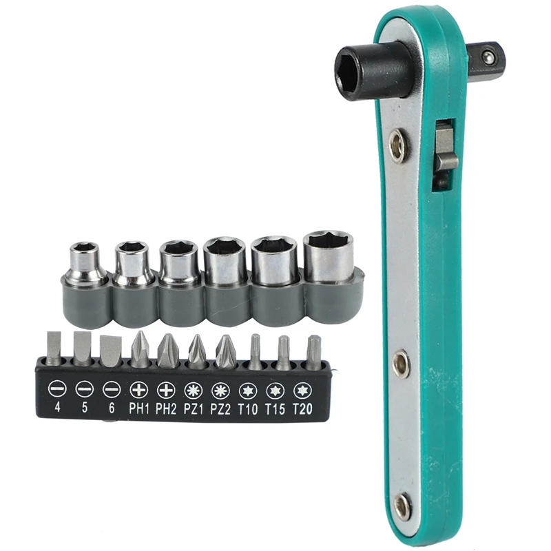 17-in-1 chroom-vanadiumstaal moersleutelschroevendraaierset Torx-schroevendraaierset Ratel dopsleutel Schroefbit Platte bits Socket