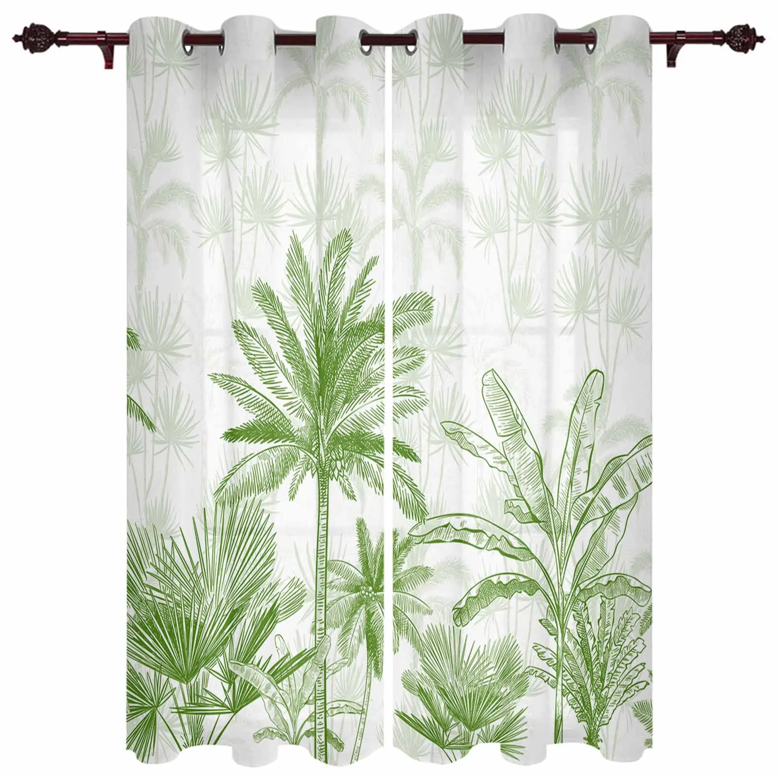 Summer Hand Drawn Tropical Plants Indoor Bedroom Kitchen Curtains Living Room Luxury Drapes Large Curtains Window Treatments