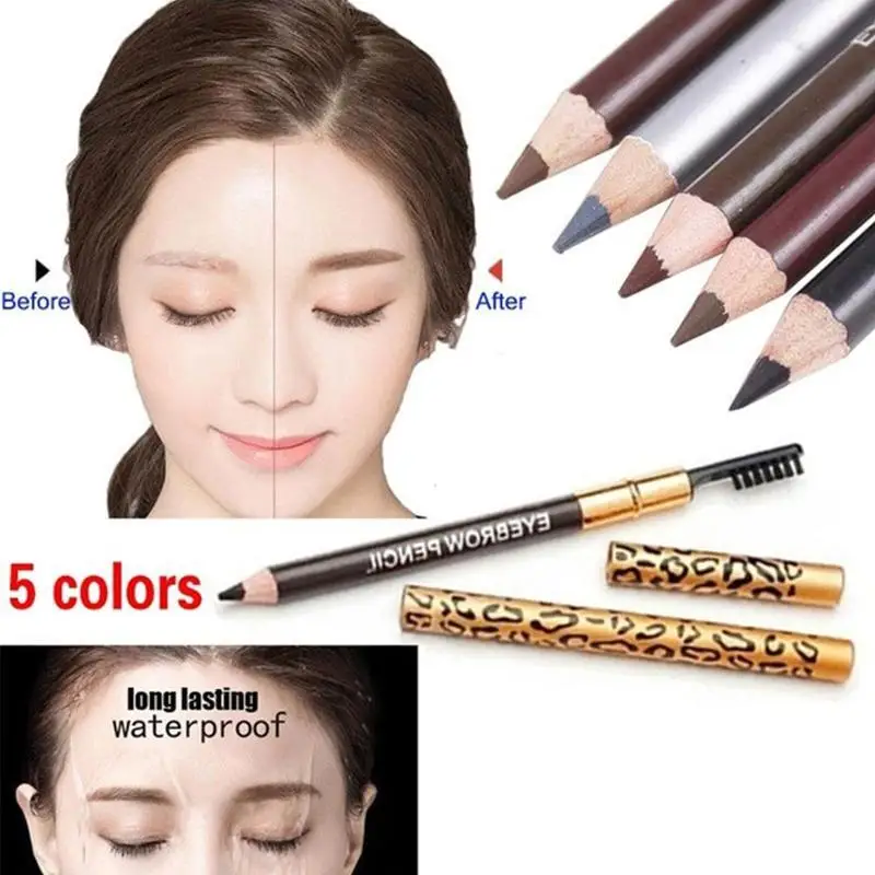 Long-Lasting Double-headed Leopard Eyebrow Pencil Brush Makeup Natural Brow Cosmetics Waterproof Eye Colors