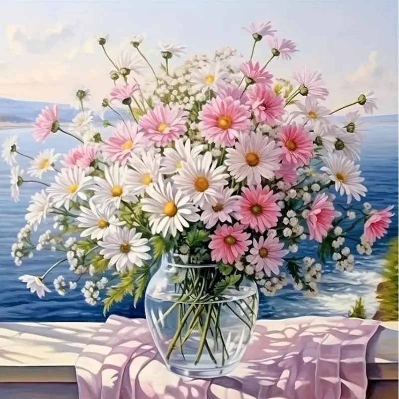 

GATYZTORY Pink Flowers Diamond Painting Kits Wall Art Diamond Embroidery Full Round/Square Modern Diy Gift Decorative Paintings