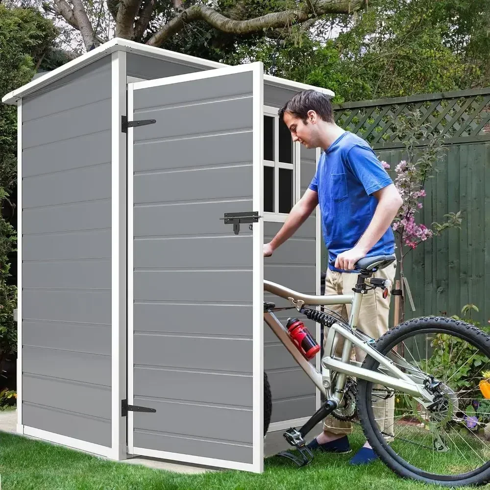 Gray 5x3ft Outdoor Resin Storage Shed with Floor, Waterproof and Lockable, Ideal for Tools, Garden, Backyard, Patio