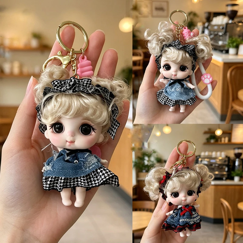 11cm Ponytail Doll Keychain Pendant Joint Moveable Mini Princess Doll Dress Up Toy Cute Smiling Emoticon Doll Children Girl Gift