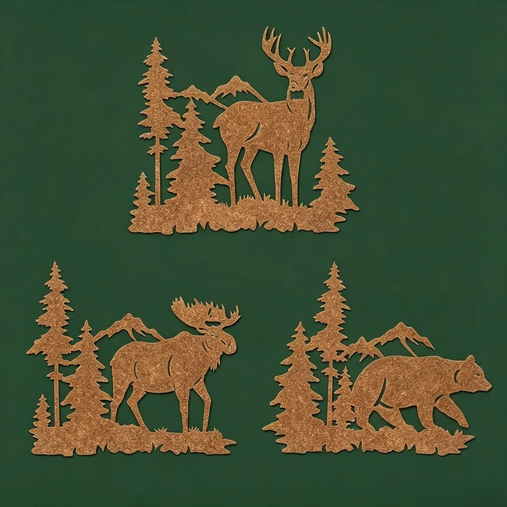 CIFBUY Metal Wall Art Rustic Forest Deer Bear Moose Iron Hanging Sculpture, Durable Pine Tree Plaque Ornament for Home Bedroom