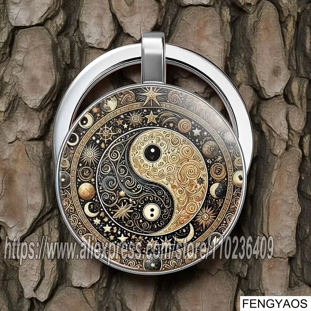 Unique Chinese Style Keychain Unisex Yin Yang Eight Trigrams Backpack Car Key Hanging Decoration Charm Amulet