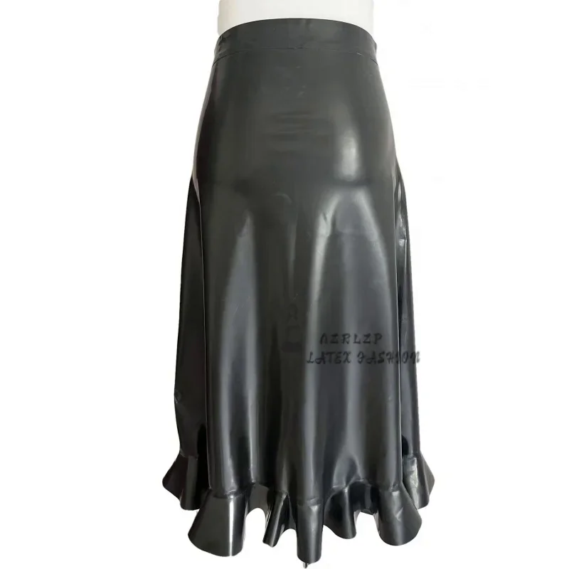 

Latex Skirt Women'S Rubber High Waist Black Skinny Midi Ruffles Playsuit Bodycon Bottoms