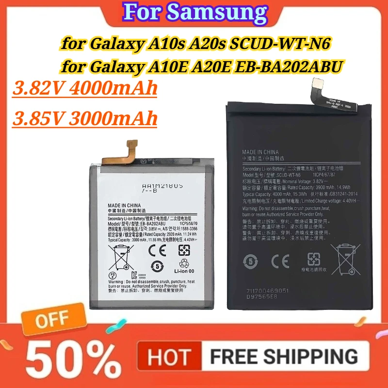 

3.82V 4000mAh/3.85V 3000mAh for Samsung Galaxy A10s A20s SCUD-WT-N6/for Samsung Galaxy A10E/A20E EB-BA202ABU Battery