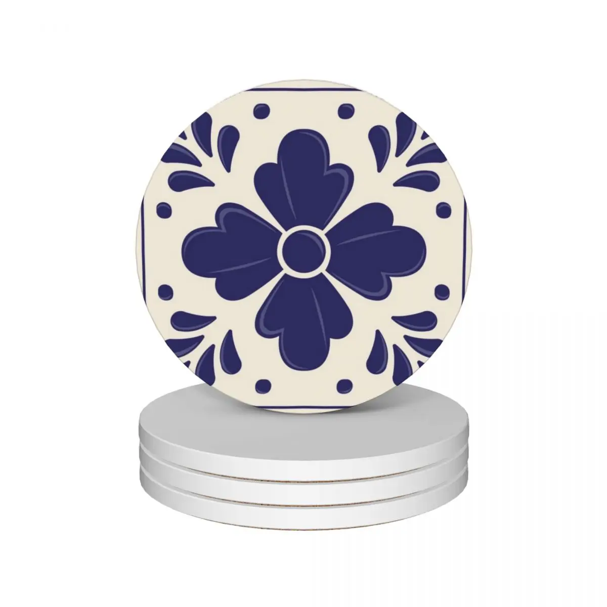 

Mexican Talavera Flower by Akbaly Ceramic Coasters (Set of 4) Cup mat anti slip cute kitchen Tea cups Coasters