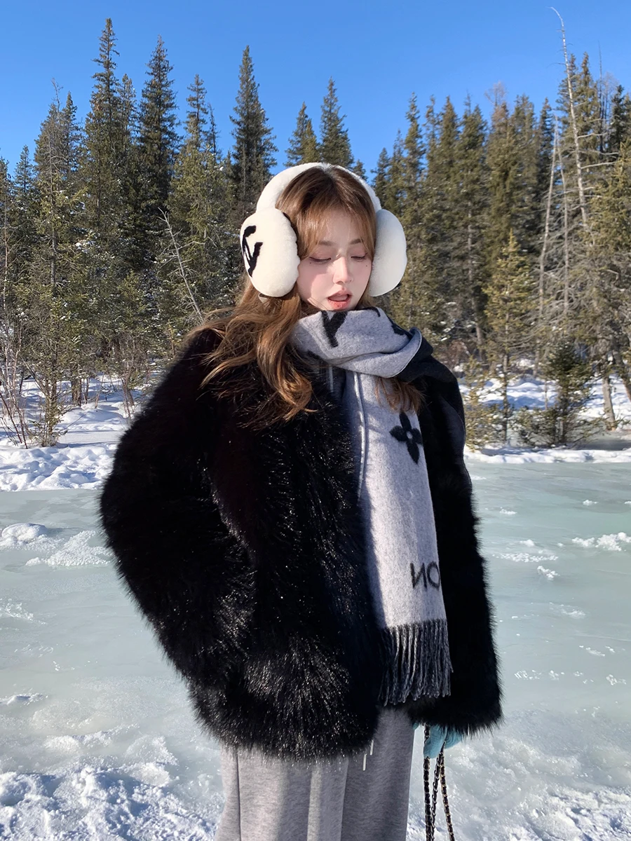 

Ele Bla Faux Fur Jaet Women's Faion 2023 New Sle Inteated Leatherette Coat ort Length Button Closure