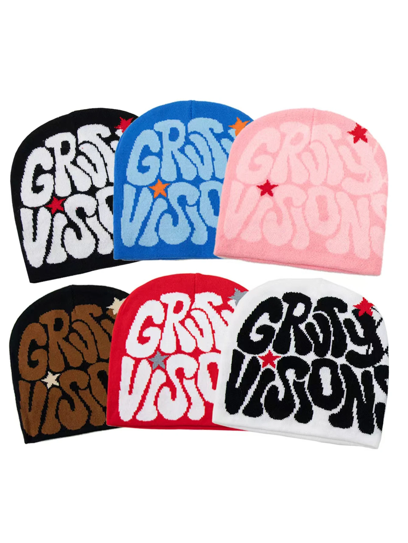 1 Top Street Fashion Letter Spider Web Pattern Jacquard Brimless Knitted Hat