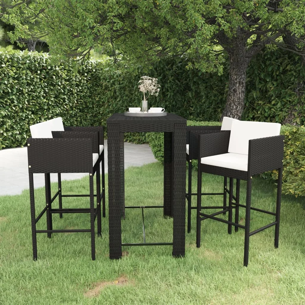 vidaXL 5 Piece Patio Bar Set with Cushions Poly Rattan Black Bar furniture/bar furniture set