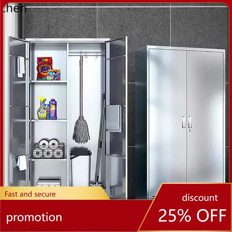 LYY  Stainless Steel Cleaning Cabinet Storage Organizer Mop Broom Tool Cabinet
