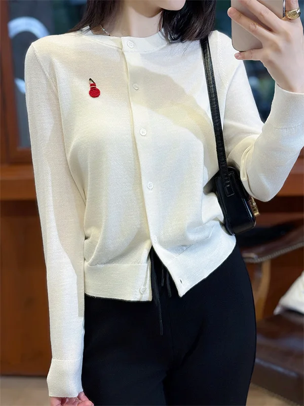 

Вязаный шерстяной кардиган Pet Love Anonymous Early Spring с вышивкой в виде тыквы и цветов, мягкий, приятный к телу, красивый