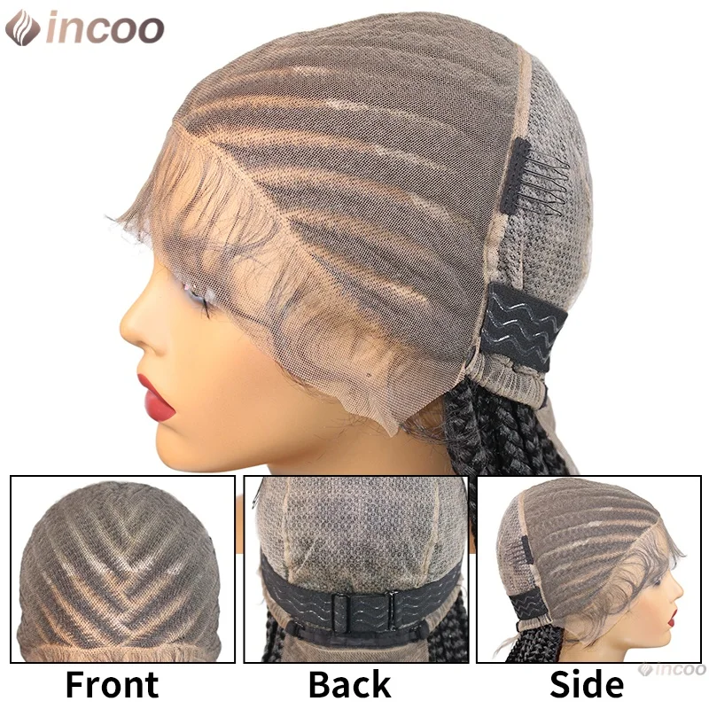 Parrucche sintetiche intrecciate a scatola da 36 pollici per le donne nere Parrucca anteriore piena in pizzo Parrucche intrecciate a scatola senza nodi con i capelli del bambino