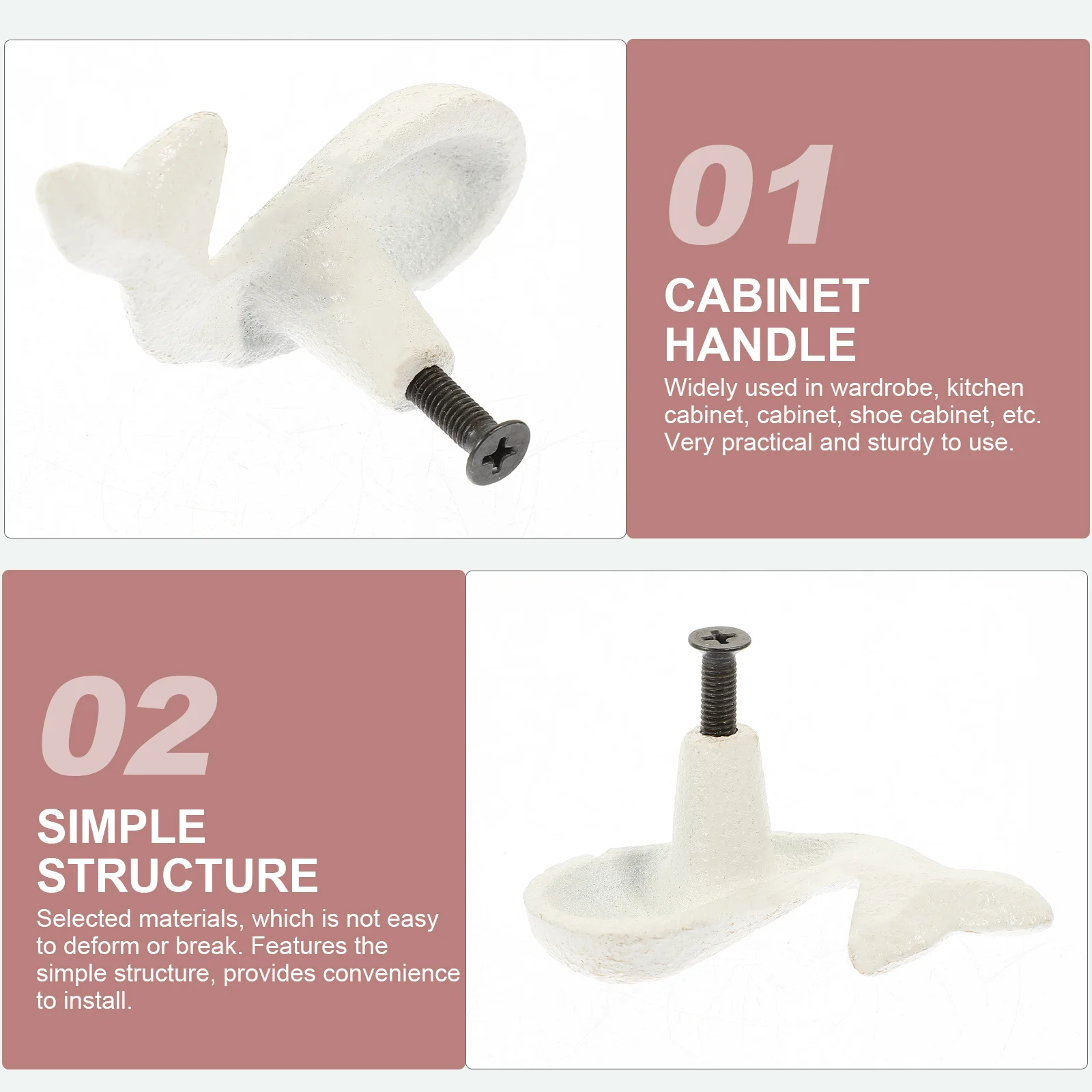 

2pcs White Whale Cabinet Knob Cast Iron Drawer Pull Handle For Wardrobe Cupboard Kitchen Furniture Coastal Theme Cabinet Handles